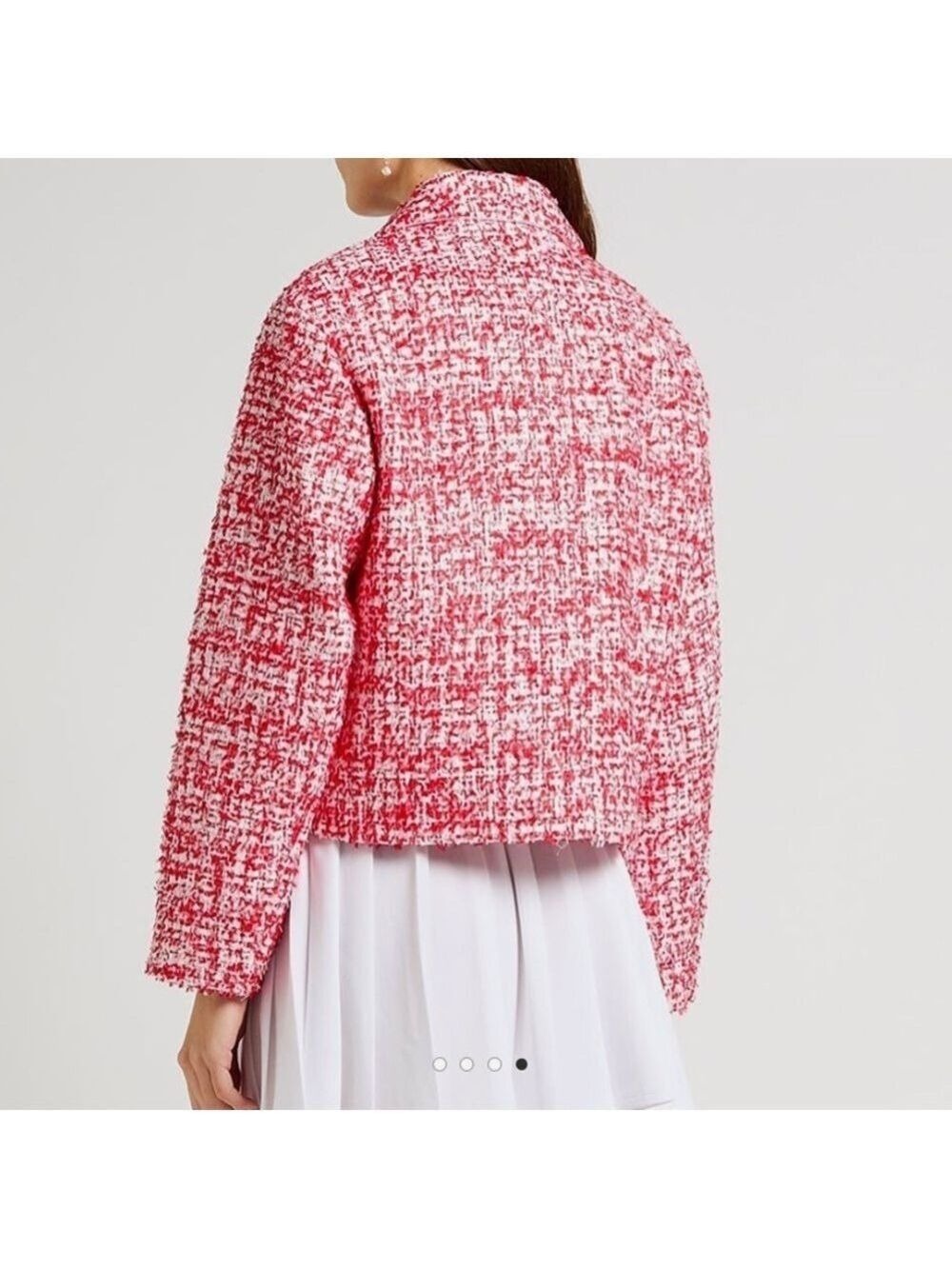 Sandro Cropped Short Tweed Jacket Blazer in Rouge sequins & metallic Sz XL - Picture 3 of 17